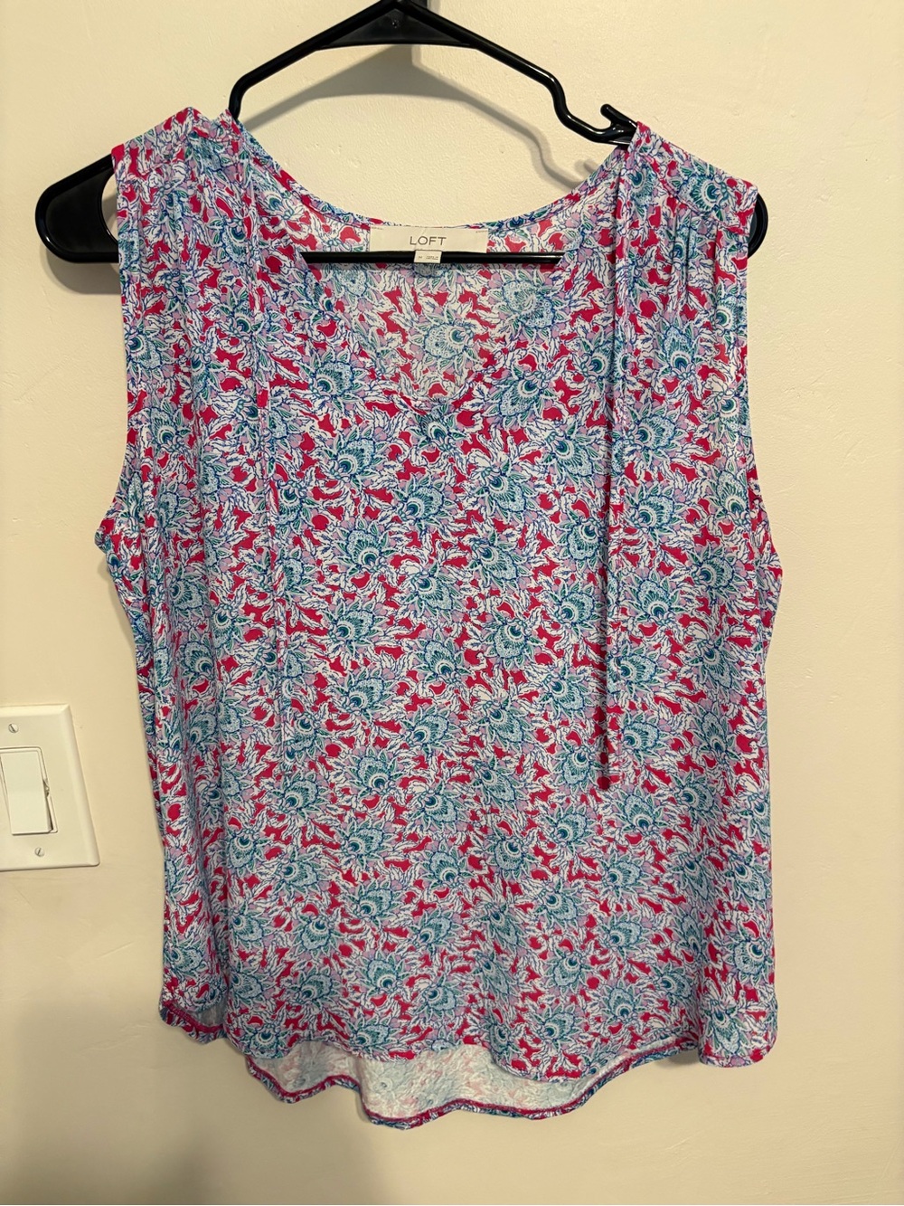 LOFT Pink and Blue Floral Sleeveless Top